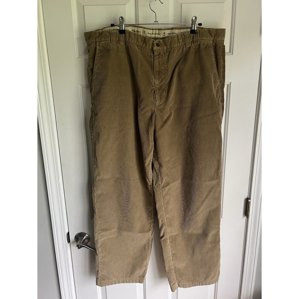 Tommy Bahama Men’s Beige Corduroy Pleated Straight Leg Pants Pockets 42